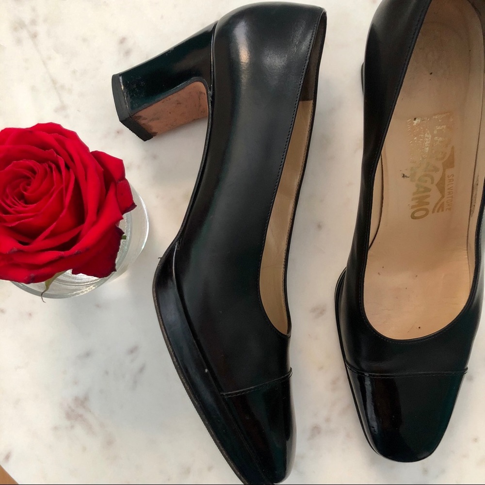 Ferragamo Black Block Heels